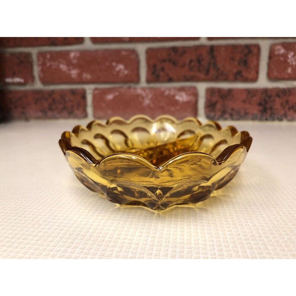 Divided Trinket Dish Tray Yellow Orange Vintage Scalloped Edges Imperial Style - Picture 6 of 11